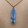 Pendant Necklaces Natural Stone Cylindrical Shape Necklace Blue Transparent Healing Jewelry Stainless Steel Men