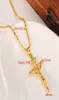 14k gult fast guld GF -stämpel inri Jesus Cross Pendant Necklace Loyal Women Charms Crosses smycken Kristendom Crucifix Gifts2695840660