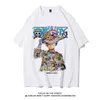 T-shirt à manches courtes Luffy, une pièce, co-marqué, anime japonais, en coton, ample et polyvalent pour étudiant, T-shirt à manches courtes