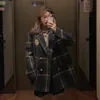 Womens Suits Blazers Fashion Women Preppy Style Oversize Plaid Suit Woolen Coat Loose Long Ladies Overcoat Casual Female Jacket 231212