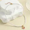 Anhänger Halsketten Die Romantik des Sommers Orange Imitation Perlenkette für Frauen Kragen Edelstahl Verschluss Goldfarbe Kostenloses Einkaufen