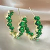 Orecchini a bottone UILZ Moda geometrica verde CZ Cubic Zirconia C Forma Cerchio Delicato semicerchio Orecchino Gioielli per le donne