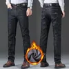 Мужские джинсы, зимние теплые фланелевые эластичные качественные флисовые брюки известного бренда, мужские прямые брюки с флокированием, джинсовые мужские 231212