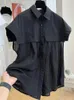 Женские блузки с открытыми плечами, рубашка с короткими рукавами, мужская блузка Roupas Femininas, черно-белые свободные плиссированные рубашки Blusas Mujer De Moda 2023