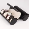 Watch Boxes 3 Grids Cylinder Storage Vintage PU Leather Roll Travel Holder Case Wristwatch Jewelry Display Gifts Box