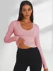 Y2K – tricot sexy pour femmes, chemise à base de couleur, haut à manches longues et col en v