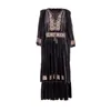 Casual Dresses High Quality Brand 2024 Spring Dress Women Luxurious Embroidery 3/4 Sleeve Mid-Calf Length Black Soft Velvet Vestidos