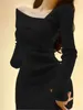 Casual Dresses 2023 Herbst Koreanischer Stil Mini Gestricktes einteiliges Kleid Frauen Kokette Slim Sexy Langarm Tunika Elegante weibliche Ching