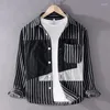 Men's Casual Shirts Spring Autumn Turn-down Collar Cotton Striped Contrasting Shirt Long Sleeve Slim Fit Men Clothing Outdoor