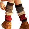 Women Socks Winter Chunky Twist Cable Knit Japanese Triple Colorblock Stitching Boot Cuffs Cover Faux Wool Warm 37JB