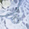 Marca de moda u geometria designer banda anéis para mulheres prata brilho azul marinho de cristal anel de cristal jóias de casamento com cz zircão bling diamante pedra