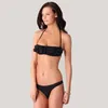 Mulheres Swimwear Flounced Bandeau Bottom Fechado Bikini Set Removível Push Up Padding Maiô Mulheres Maiô Sexy