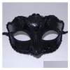 Máscaras de festa Máscaras de festa Mulheres Meninas Y Black Lace Edge Venetian Masquerade Hallowmas Máscara com Brilhante Glitter Gota Entrega Home Garde Dh8lq