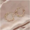 Hoop Huggie Hoop Hie Gold Sier Color Hollow Metal Chain Earring for Women Girl Vintage Simple Irregar Geometric Round Circle Jewelry Dhnlp