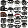 Charm Bracelets Punk Hip Hop Rock PU Leather Bracelet Unisex Tren Chain Skull Pentagram Rivet Bracelet Party Jewelry AccessoriesL231214