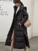 Casacos de Trench das Mulheres Fotvotee Jaqueta de Inverno Mulheres Longo Engrossar Casaco com um Capuz Reto Elegante Outerwear 2023 Moda Coreana Feminina