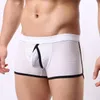 Cuecas homens roupa interior nylon gelo respirável malha exterior anéis boxers shorts cueca gay masculino sexy calcinha fina sem costura