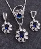 Bleu Zircon Costume argent 925 ensembles de bijoux femmes boucles d'oreilles avec pierres Bracelets collier pendentif anneaux ensemble bijoux boîte-cadeau CX208734302