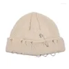 ベレット冬の麻薬y2kニット帽子女性ファッション温かい濃厚な男性ヒップホップピンホールスカルキャップショートユニセックスベーシックキャップ