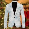 Herenpakken Single One Button Kerstmis bedrukt casual jasje Slim Fit voor heren jachtuitrusting krijtstreep