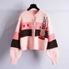 Chandails pour femmes automne et hiver rose doux cardigan pull style coréen broderie manteau tricoté Argyle