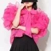 Camicette da donna Fasciatura Colletto a farfalla Tinta unita Vintage Blusas Mujer De Moda 2023 Ruffles Patchwork Camicie monopetto