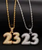 Men Custom bubble letter Number 23 Pendant Necklace Hip Hop Full Iced Out Cubic Zirconia gold sliver CZ Stone8326276