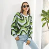 Pulls pour femmes Tie-Dye Jacquard Lâche Automne Hiver Modèle à manches longues Casual Mode Porter Vêtements Noir Vert Bleu Pull S-XL