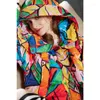 Trench da donna Giacca invernale in cotone Donna Stampa graffiti Moda Cappotto corto con cappuccio Parka Ragazze Spessore Streetwear Hip-hop imbottito