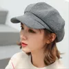 Berets Autumn Winter Women Beret Pure Color Plain Octagonal Hat Men Street Trend Leisure Warm Wool Cap Youth Painter England Caps