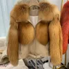Kadınlar deri bayan lüks ceket ile kürk kış kalın sıcak doğal büyük yaka tam pelt koyun derisi ceket