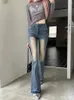 Jeans pour femmes Sexy taille basse maigre évasé femmes mode coréenne mince cloche bas jean pantalon broderie élastique streetwear denim pantalon