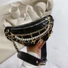 Mihaivina Women Belt Bag Pearl Waist Ladies Leather Fanny Pack Handy Chain Girl Chest Crossbody Shourder 220222237R