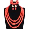 Ensemble de bijoux en perles de corail originales et épaisses, pour mariages nigérians, collier pour femmes africaines Orange ou rouge, bijoux de mariée 223o