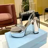 Gold Shoes Platform Sandals Summer Heel Women Sandals Shoe Leather Banquet Club Prom Womens 13CM Chunky Heels Party