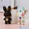 Key Rings Rabbit Bunny Keychains Women Cute Brown Flower Plaid Pu Leather Car Keyrings Holder Fashion Design Bag Chains Jewelry Access Dhawi