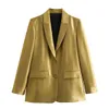 Womens Suits Blazers TRAF Women Gold Straight Cut Blazer Autumn Street Fashion Lapel Collar Shoulder Pads Female Pretty Party Loose Top 231212