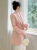 Women's Suits Sweet French Loose Suit Coat Women Elegant Cute Pink Satin Fur Cuff Pockets Jackets Formal Business Blazer Party Tops Clothes