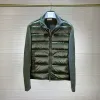 Men Stand Collar Designer Down Coat wool knitting splicing Jacket Thin Slim Parkas Green Black Color