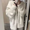 Kvinnors hoodies koreanska mode vita zip up hoodie kvinnor överzise harajuku kawaii tröja y2k estetiska avslappnade vinterkläder kläder