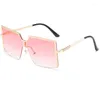 Sunglasses Big Rimless Square Frame Gradient For Women Men Trendy Retro Elegant Design Male Female Car Driving Metal Sun Glasses