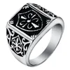 Mode Or Couleur Fleur De Lis Bouclier Bague Pour Hommes Couleur Argent Croix Crête Chevalière En Acier Inoxydable Biker Bijoux Taille 7-1249L