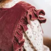 Flickaklänningar 2023 Velvet Dress for Girls Kids Vintage Autumn Clothes Children Princess Boutique Design ärmlösa barn