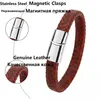 Charm Bracelets Mibrow Vintage Braided Genuine Leather Bracelet For Men Women Stainless Steel Magnetic Clasps Punk Jewelry