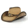 A154 Rétro hommes et femmes de haute qualité en cuir à grand bord grand Tauren West Riding chapeau de plage chapeau de Cowboy tour de tête 58 cm1058364