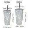 Thermoses Tumbler Glitter Copos com Tampa de Aço Inoxidável Vácuo Palha Térmica Strass Caneca de Escritório Isolada para Gelo Frio ou Quente Dri 231211