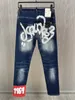 Herenjeans designer jeans 9887 type herenspijkerbroek, geschilderde inkt grote print, modieus grondwit kleine rechte pijp trendy YEBI