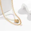 Pendant Necklaces 2023 Boho Vintage Gold Color Faux Pearl Chain Necklace For Women Fashion Multilevel Wild Metal Heart Jewelry Gift