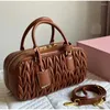 Evening Bags Boston For Women 2023 Pleated Pu Leather Shoulder Strap Handbags Lady Trendy Zipper Open Portable Bag