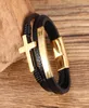 Punk Fashion Bangles Black Initial rostfritt stål vävt handgjorda läderarmband Charms Golden Herr Letter Jewelry11458819